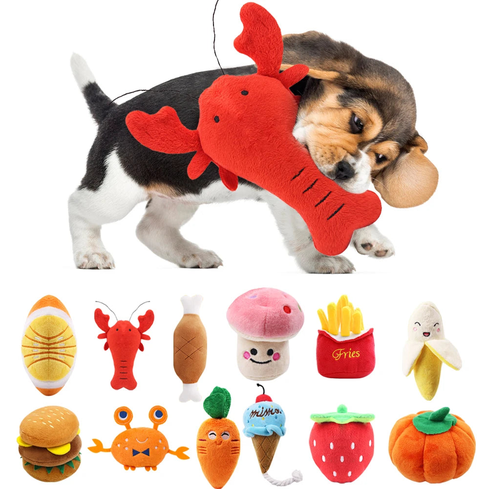 Plush Fruit & Animal Dog Toy with Squeaker