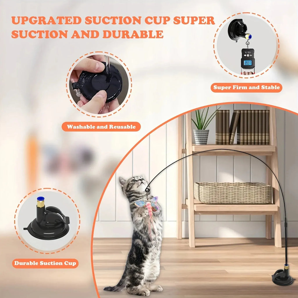 Cat Feather Teaser Wand with Suction Cup