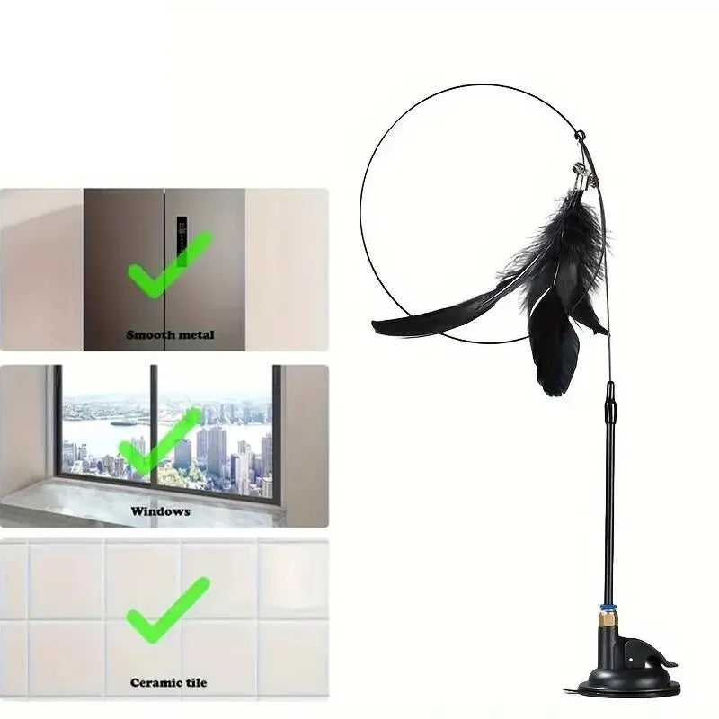 Cat Feather Teaser Wand with Suction Cup