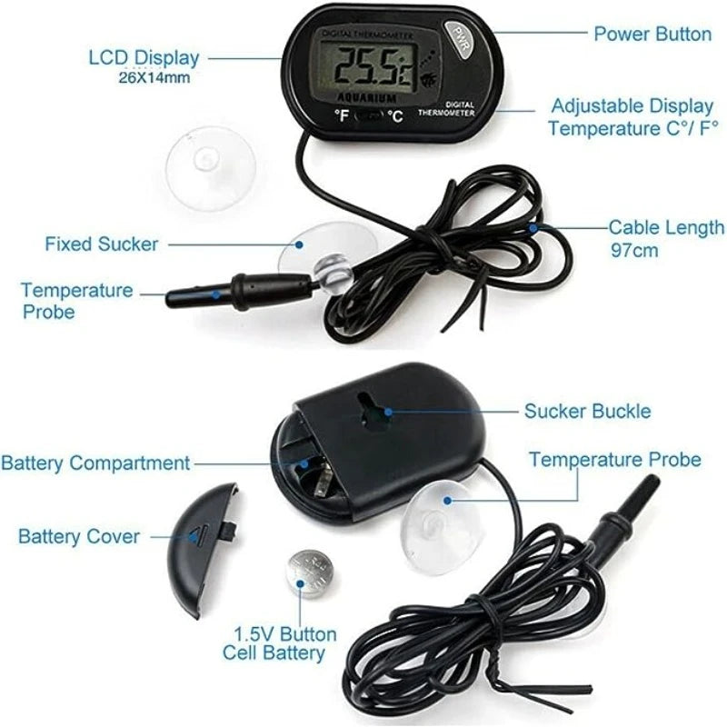 Digital Aquarium Thermometer with Probe — Suction Cup
