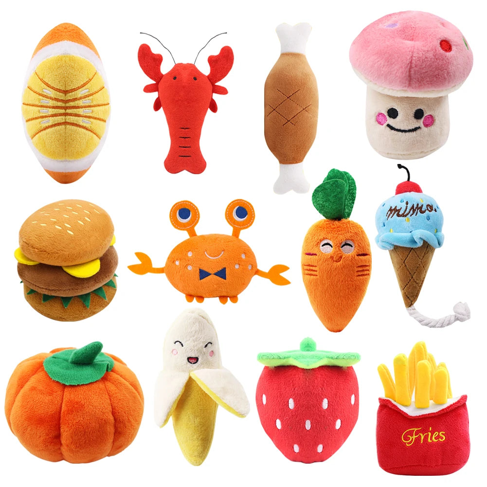 Plush Fruit & Animal Dog Toy with Squeaker